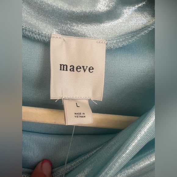 NWT new large Anthropologie Maeve mock neck metallic shine ruched tank top blue - Picture 7 of 17